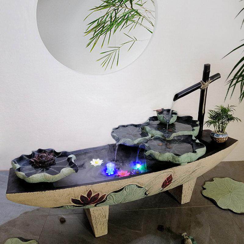 大型创意假山流水喷泉鱼缸落地摆件客厅风水轮招财加湿器开 业礼