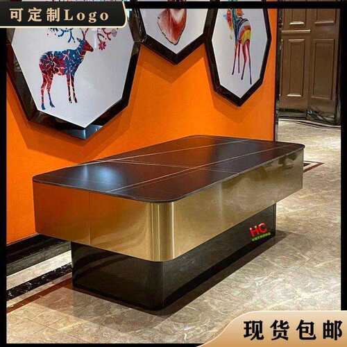现货新款KTV茶几夜场酒吧不锈钢卡座简约岩板钢化玻璃