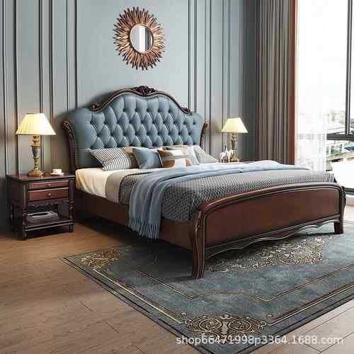 美式全实木床现代简约软包床1.8米软靠主卧双人床气压储物橡木床