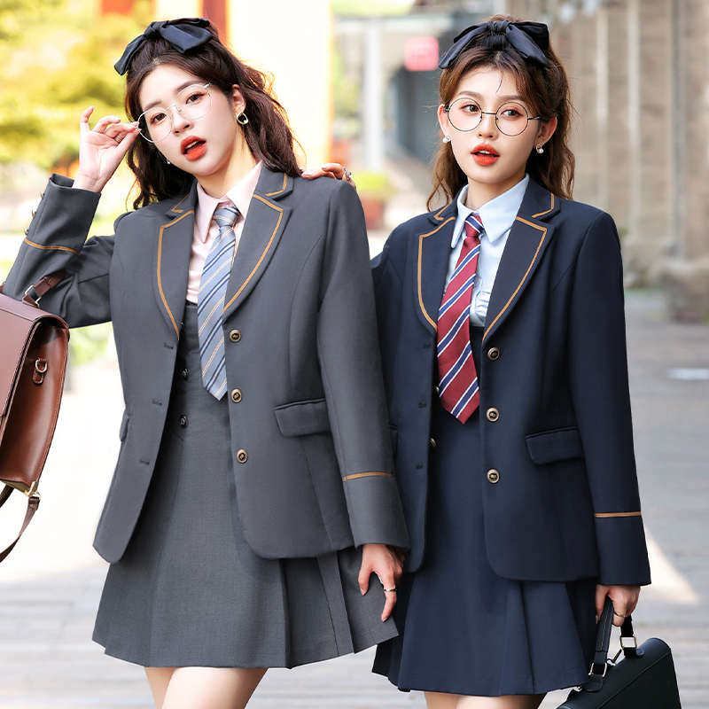 幼儿园老师园服春秋套装英伦学院风jk制服幼师工作服女职业马甲弹