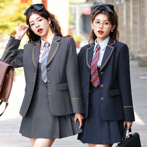 幼儿园老师园服春秋套装英伦学院风jk制服幼师工作服女职业马甲弹