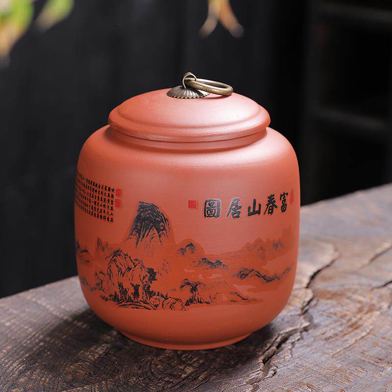 建水紫陶茶叶罐一斤装普洱茶储存罐醒茶罐密封放茶叶的小茶罐