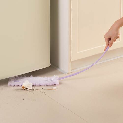 Under-bed cleaning brush with microfiber dusting duster, a m