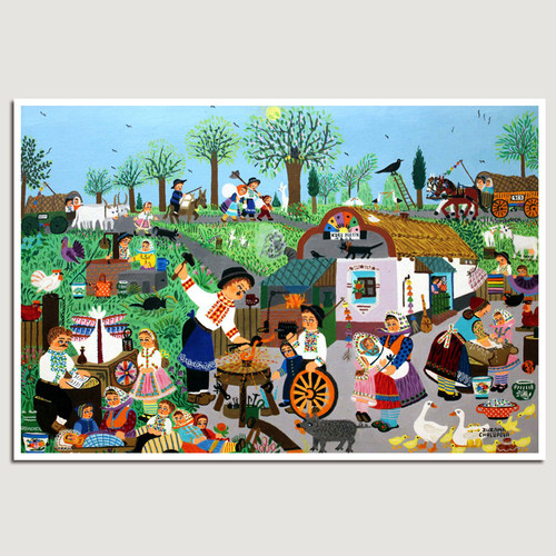 塞尔维亚稚拙艺术画Zuzana Chalupova《集市一瞥》艺术衍生品挂画