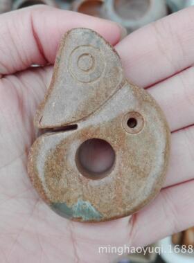 古玩杂项红山文化 仿古玉器岫玉挂件手把件猪龙 老玉岫玉猪龙