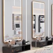 理发店镜台985柜镜子发店镜子子一体理挂墙美发店带圆灯壁挂烫染