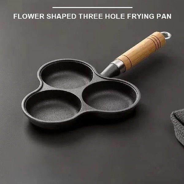 3 Hole Breakfast Grill Cooking Pot Cast Iron Omelet Pan