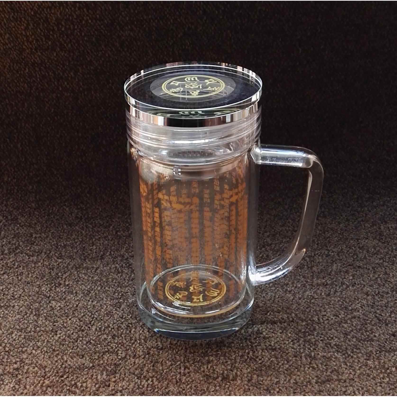 大悲咒水杯双层手柄内刻经文办公杯商务馈赠礼品双层杯