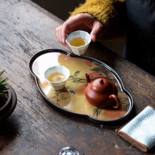 小茶盘创意复古干陶国泡中式茶盘功夫茶具托盘潮石榴盘承瓷壶柿子