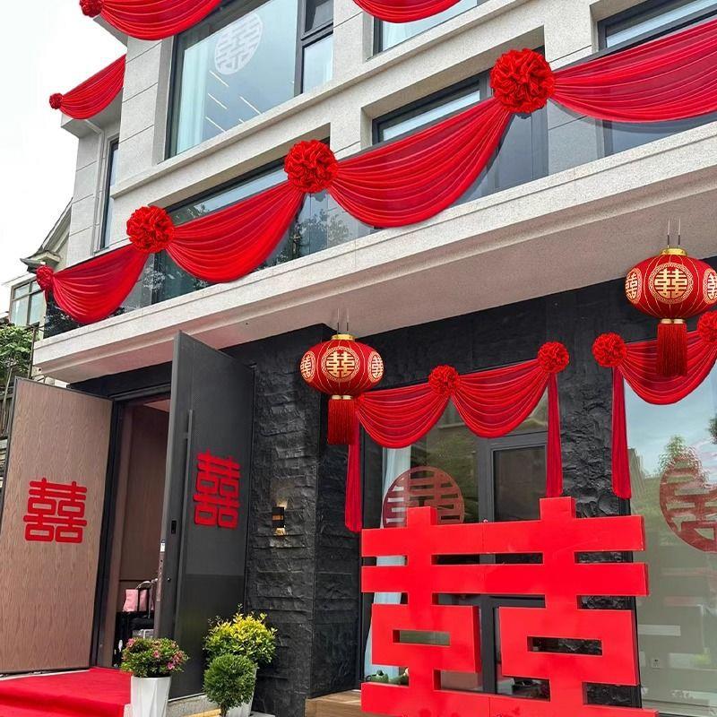 大红花球结083婚品大全房布用婚礼婚农村院子别墅阳置台装饰楼梯
