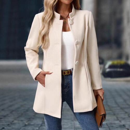 Women Winter Overcoat Mid Stand Collar Single Breasted Coat