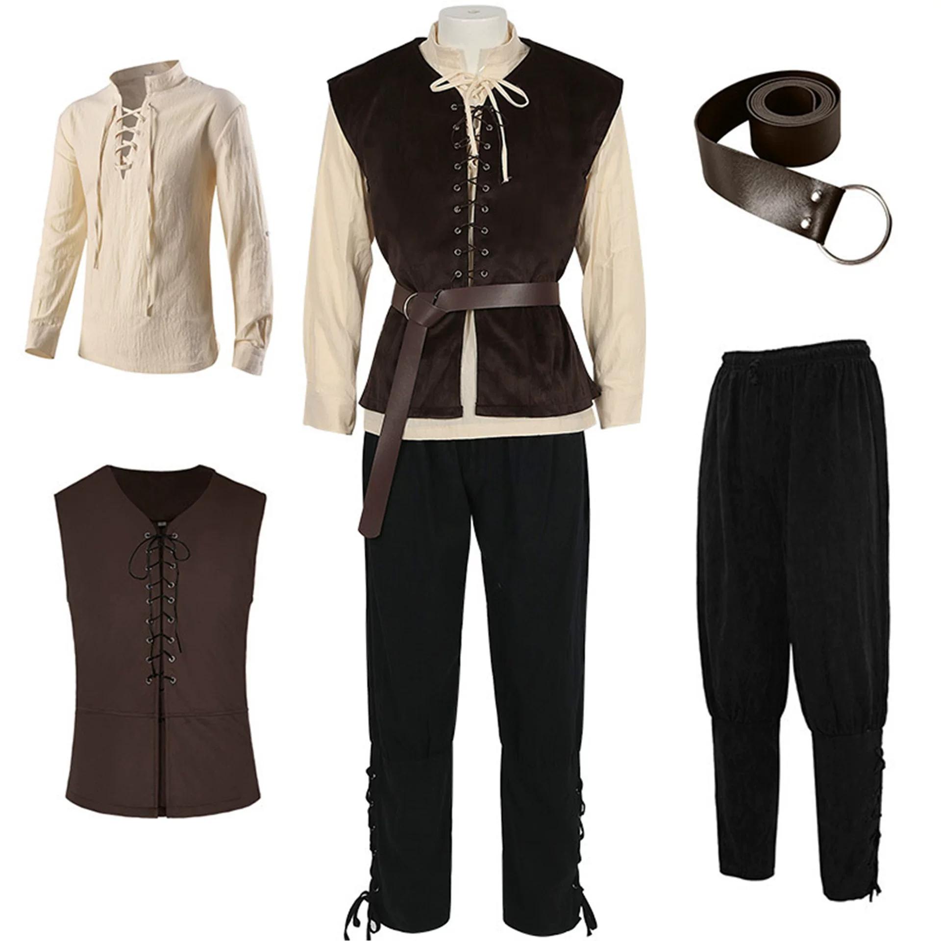 中世纪海盗平民套装欧美复古海盗衬衫裤子马甲哥特式影视拍摄服装