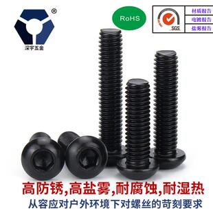 4x35黑色防銹不銹鋼圓杯螺絲ISO7380圓頭內六角高鹽霧耐腐蝕 M4x4