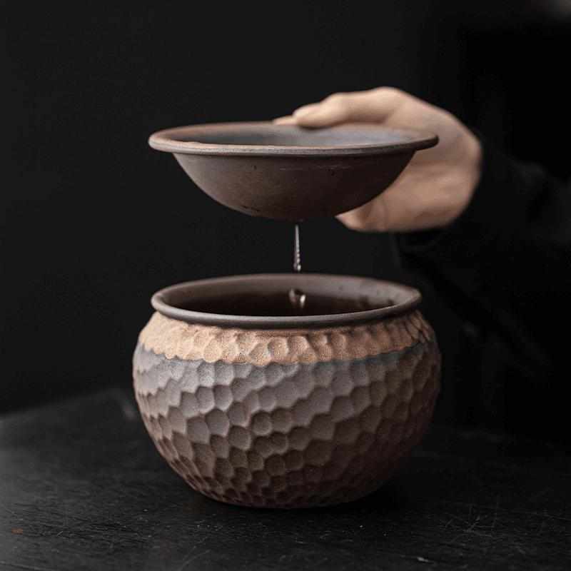 老岩泥莲蓬建水日式鎏金铁釉锤纹茶渣缸废茶水桶杯洗水洗茶道配件