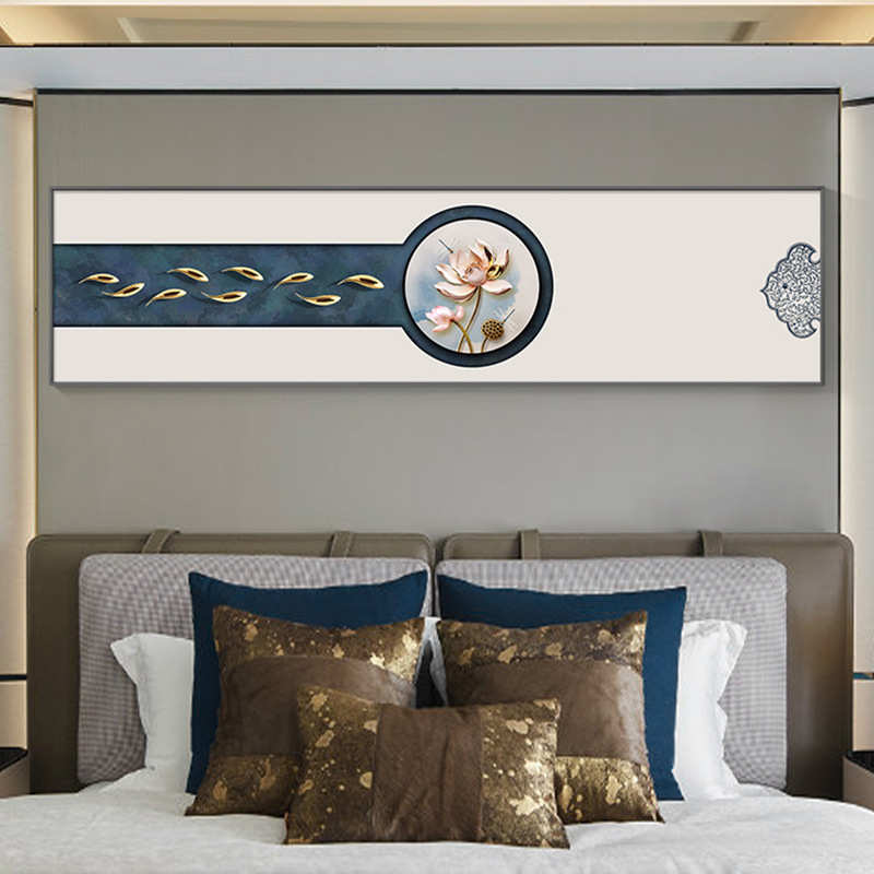 新中式卧室床头横幅装饰画九鱼图主卧房间墙面简约挂画寓意好壁画图片