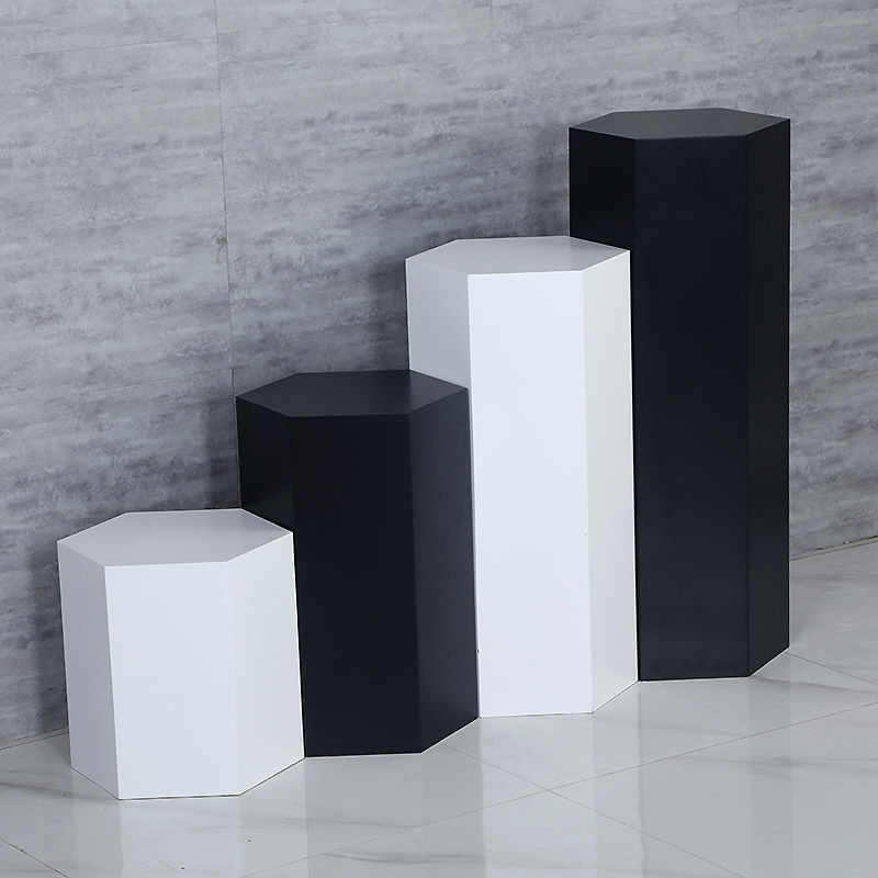 木质烤漆展台六角形展示台展览展示柜橱窗模特底座高低流水台