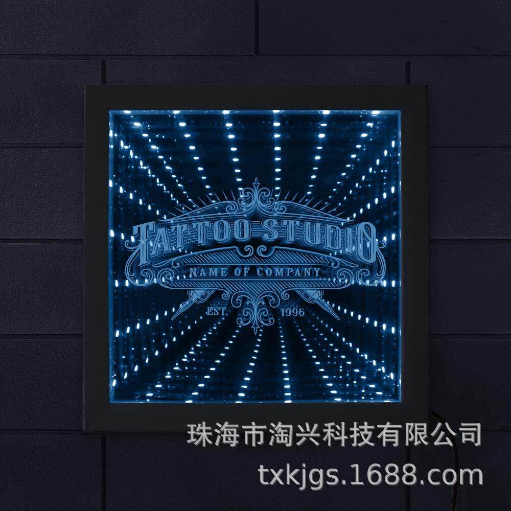 LED灯视觉错觉木框发光深渊镜个性化纹身工作室装饰变色隧道灯