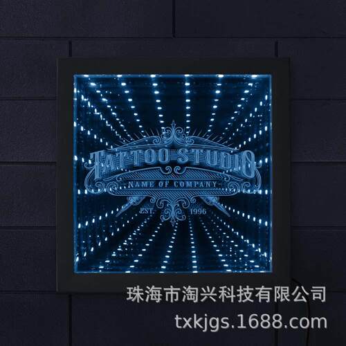 LED灯视觉错觉木框发光深渊镜个性化纹身工作室装饰变色隧道灯