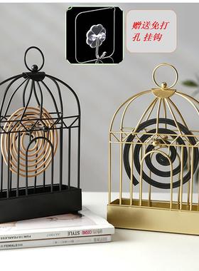 厂家直销创意鸟笼蚊香架金色蚊香盘防火接灰盒铁线熏香架家居摆件