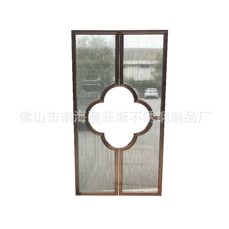 客厅餐厅酒店新中式玫瑰金不锈钢屏风隔断雕花镂空现代简约屏风