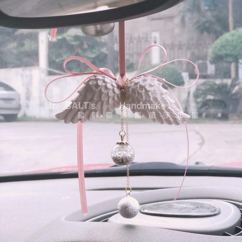 高档汽车后视挂饰品天饰挂使翅膀车挂车载香薰石膏丝带件女镜神in