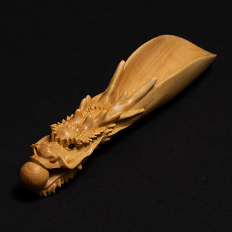 小叶黄杨木雕茶铲实木长柄茶匙创意中式文玩手把件功夫茶龙头茶勺