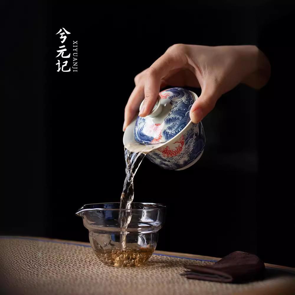 青花瓷快客杯一壶二杯旅行茶具套装车载便携式茶杯泡茶户外露营