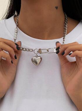 Salircon Punk Stainless Steel Heart Pendant Necklace for