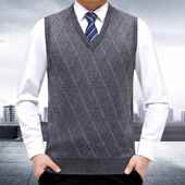 套头针织马甲老中毛年坎男肩无 中年领大码 秋冬士羊绒背心8821