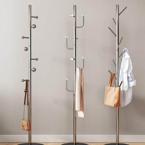 不锈钢衣帽架落地卧室挂衣架简约现代立式衣服架子家用客厅挂包架