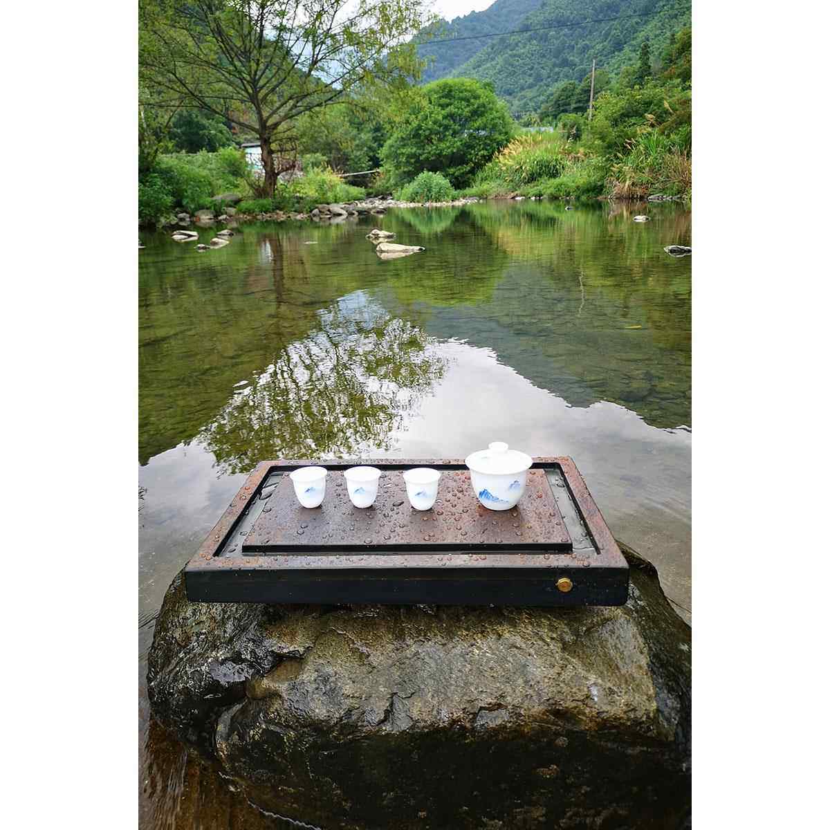高档歙砚石茶盘金 天然石茶头原覆古风家用端砚砚石紫砂皮砚台茶