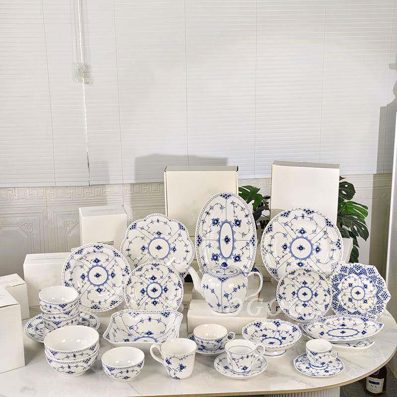 欧式轻奢时尚唐草蕾丝系列西餐盘精致骨瓷面碗餐具水果盘商用家用