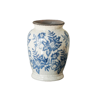 高级感复古青花瓷陶瓷花瓶客厅仿古冰裂纹插花家居装 新中式 饰摆件
