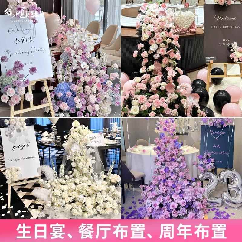 瀑布桌花仿真花玫瑰生日花海假花造景假花美陈布置仿真花装饰花