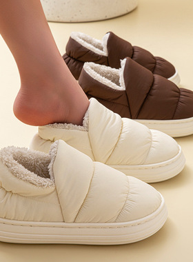 羽绒布防水棉拖鞋女冬季2025新款室内家居外穿厚底加绒保暖棉鞋女
