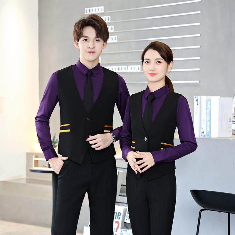 酒店服务员男女同款工作服酒吧夜场工装烘焙西餐厅马甲套装秋