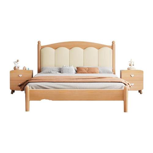 榉木实木床QTG儿童床代1.5米木蜡次卧1.单2油男孩女孩公主人现简