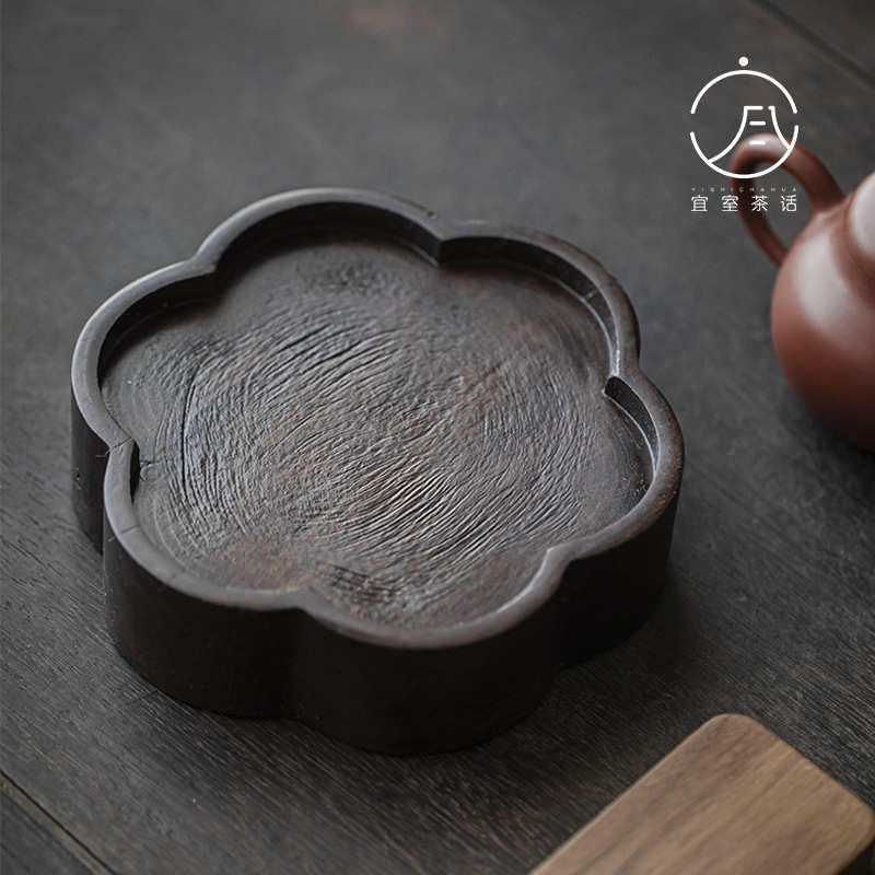 宜室茶话 黑檀木实木干泡台壶承茶托盘 功夫茶具复古壶承茶道配件