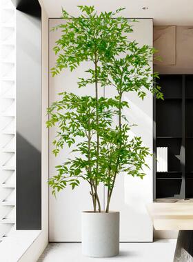 大型落地摆件玄关装饰品电视柜高档轻奢客厅彷真绿色植物南天竹假