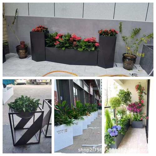 户外外摆不锈钢组合花箱商业街隔断花坛售楼部铁艺花架室外种植箱