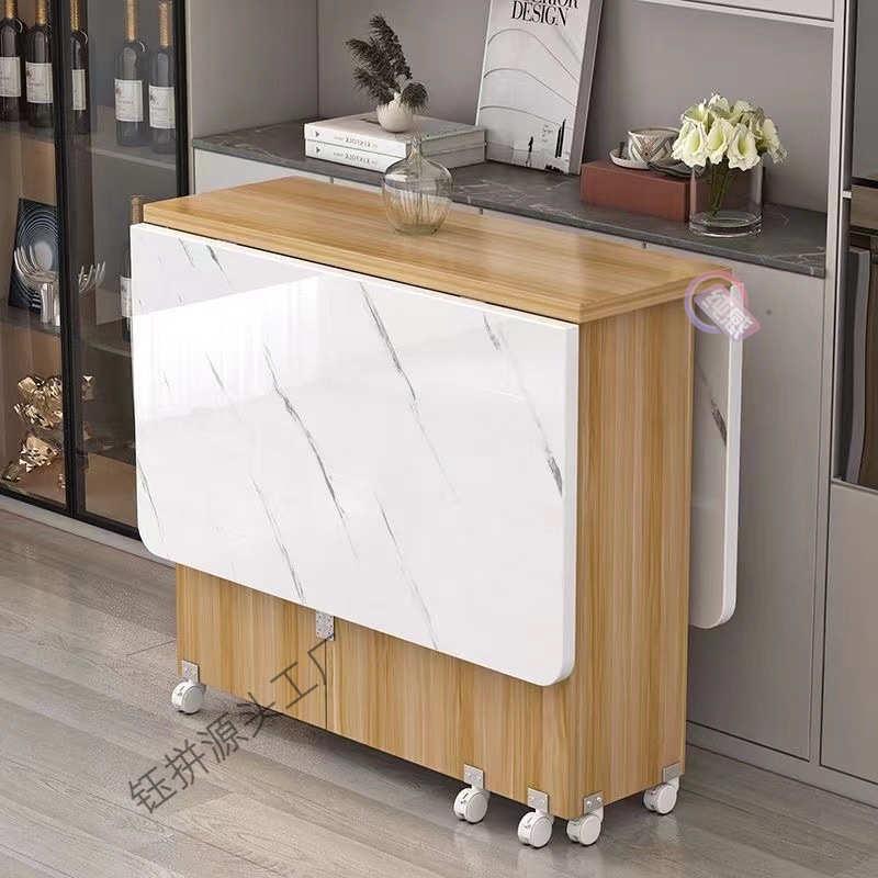 【】折叠餐桌小户型家用多功能可移动伸缩简易长方形吃饭桌子