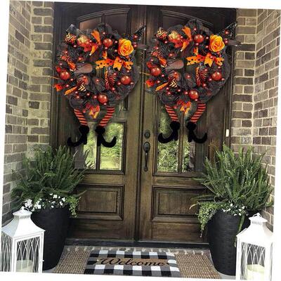 Halloween Wreath With Led Lights Door Hanging Decoration Pum
