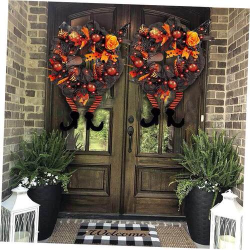 Halloween Wreath With Led Lights Door Hanging Decoration Pum