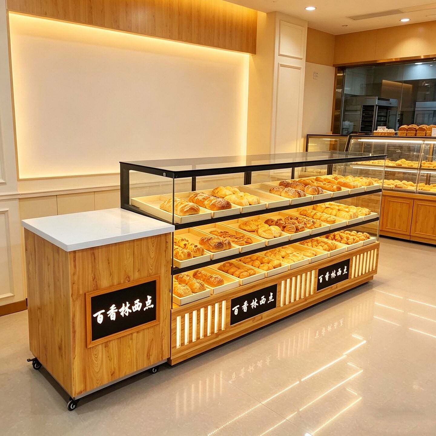 糕点柜面包柜弧形展示柜商用烘焙桃酥柜蛋糕柜可推拉面包玻璃架子图片