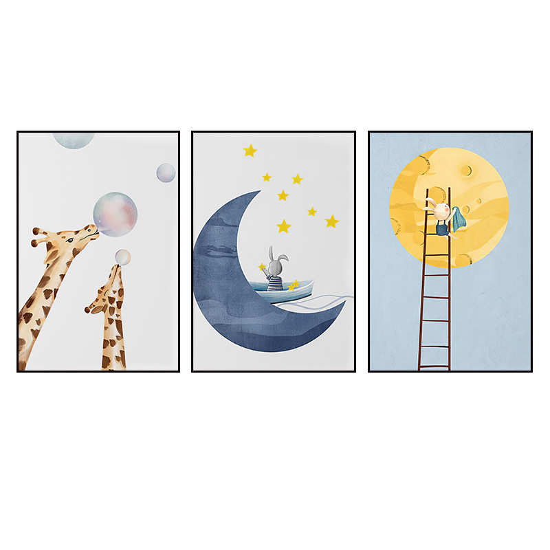 卡通儿童房装饰画北欧风温馨卧室床头画小清新客厅挂画餐厅背景画