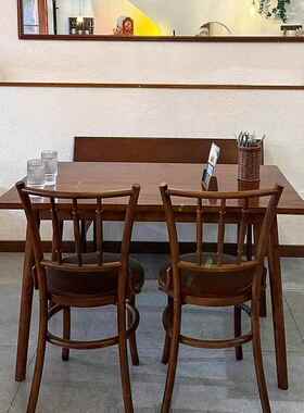 北欧复全实木餐桌胡桃色合橡木桌椅组59238家用方形餐桌咖啡长厅