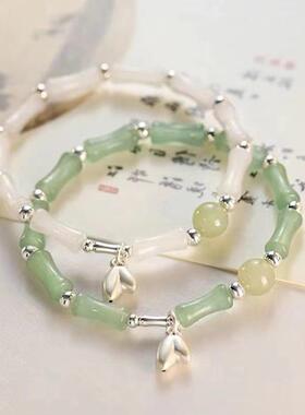 中式竹节手链竹叶ins吊坠小众设计古风手串个性时尚闺蜜饰品