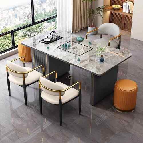 泡岩板茶桌阳一体一UUS套轻奢现代简约家用办整公多功能茶台椅茶