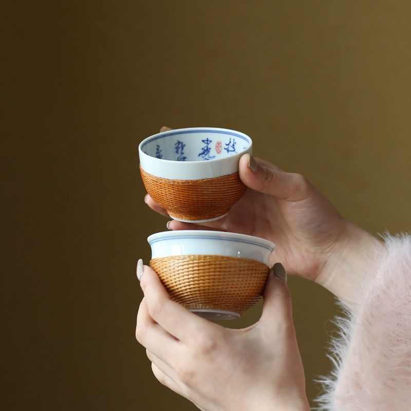 瓷手工套装茶具一壶瓷竹编遗茶具邮非茶杯包玉瓷胎便携扣竹丝二杯