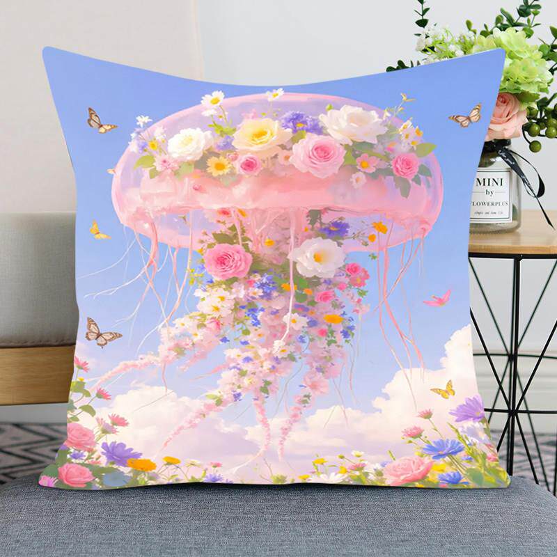 治癒系粉色水母十字绣diy线绣唯美花卉抱枕套手工自己绣现代简约